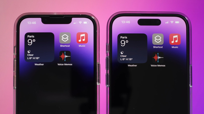 iPhone models with notch and Dynamic Island side by side