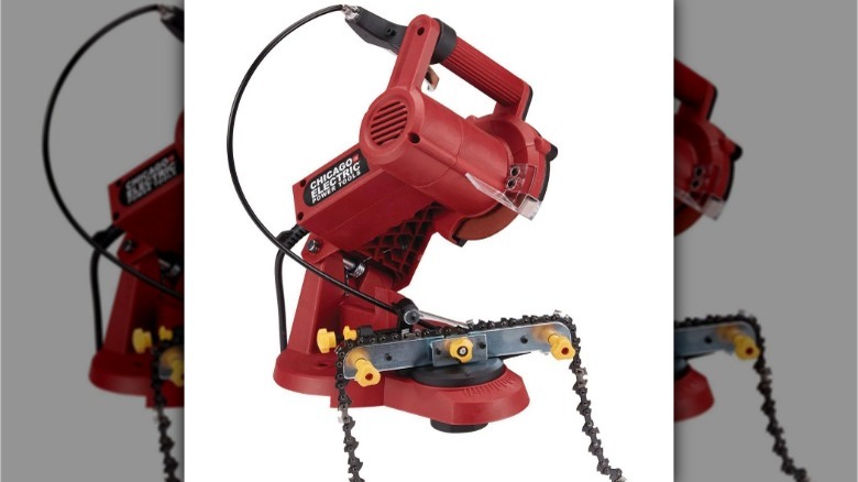 A Chicago Electric chainsaw sharpener on a white background