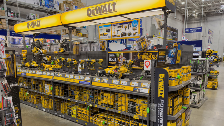 A DeWalt tool display at a store.