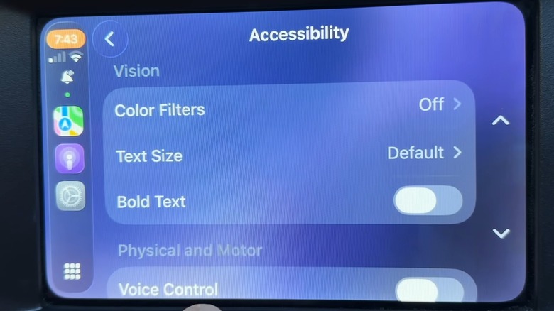 An Apple CarPlay screen showing Accessibility settings.