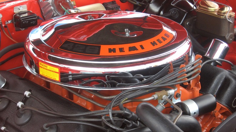 426 Hemi engine in an engine bay