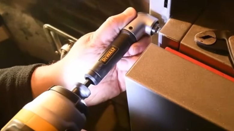 DeWalt Flextorq Right Angle Drill Attachment being used on box