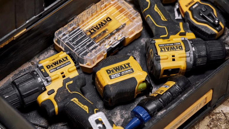 DeWalt drills and bits in storage case