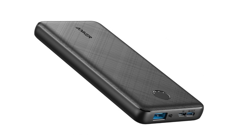 Black power bank isolated against a white background