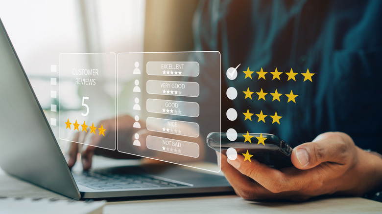 Holographic image of customer reviews and ratings