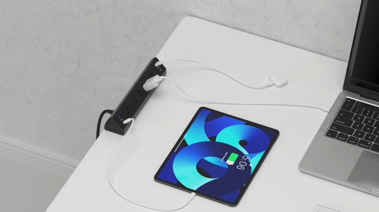 power strip clamped to desk