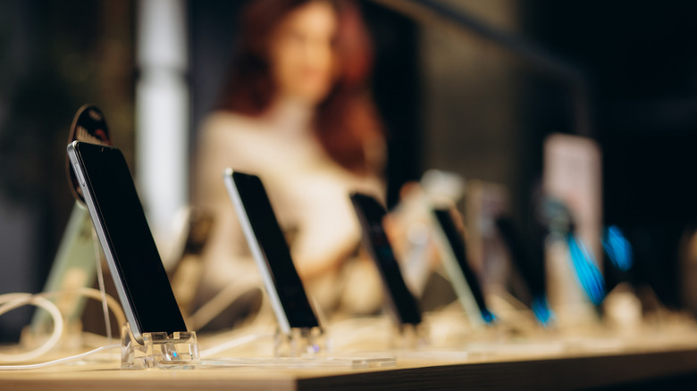 A display of smartphones for sale in a store