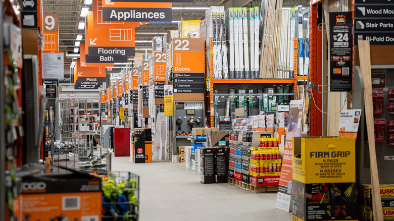 Home Depot aisles with appliance sign seen