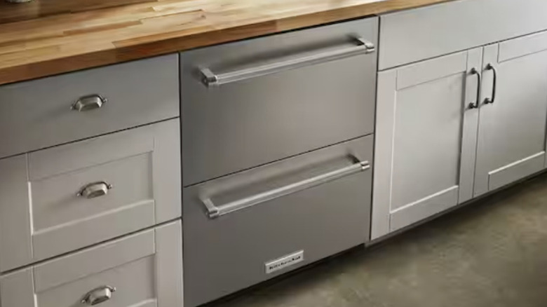 KitchenAid's undercounter fridge and freezer installed in kitchen