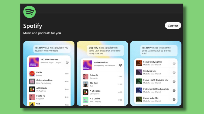 Screenshot of the Spotify app page on ChatGPT