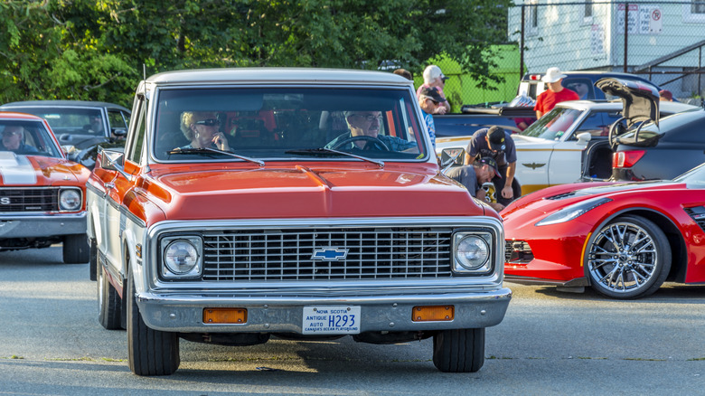 Front view of 1972 Chevy C10 pickup truck at car show