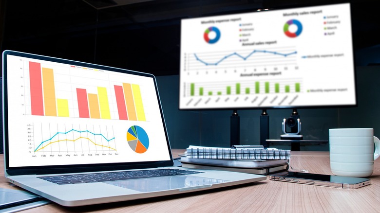 Work presentation on laptop and smartboard 
