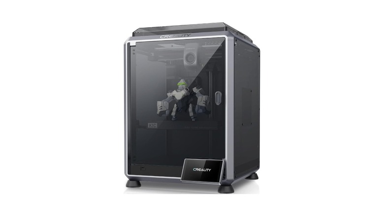 The Creality K1C 3D printer with a figure inside.
