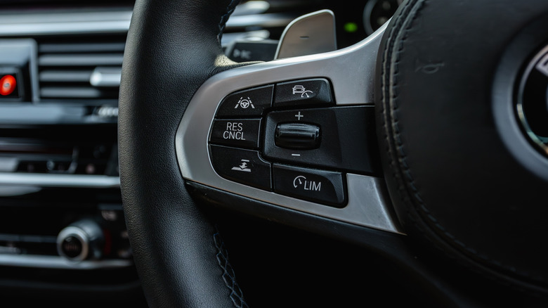 Voice control buttons on a car steering