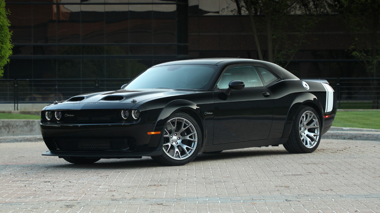 Dodge Challenger Hellcat Jailbreak in black, front 3/4 view