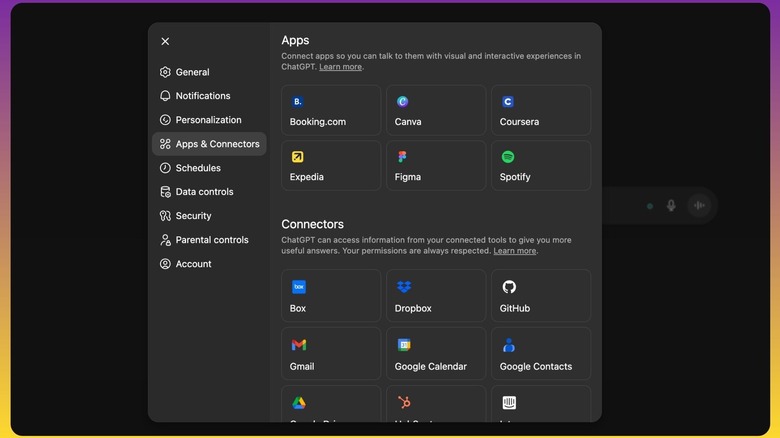 Connectors available for ChatGPT.