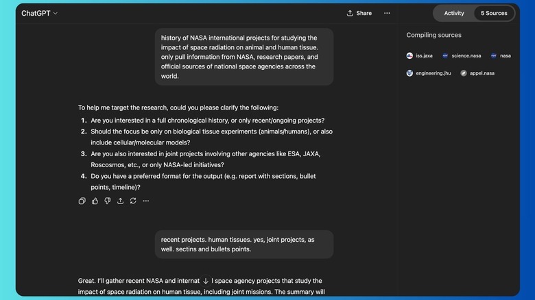 Deep Research mode in ChatGPT.