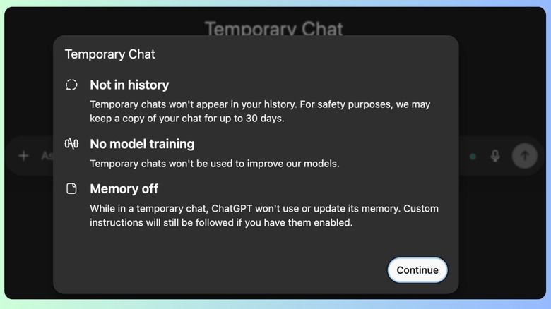 Temporary chat with ChatGPT.