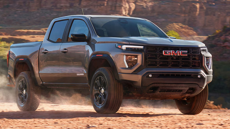 grey GMC Canyon offroading in desert