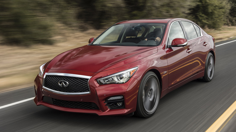 2016 Q50 Red Sport 400 driving on road