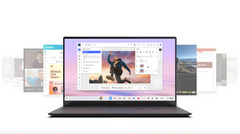 Chromebook on white background with a series of different apps