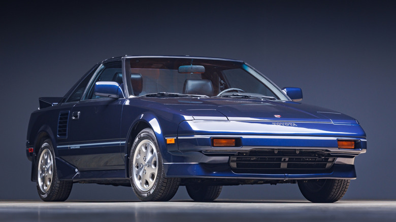 Studio photo of a blue Toyota MR2