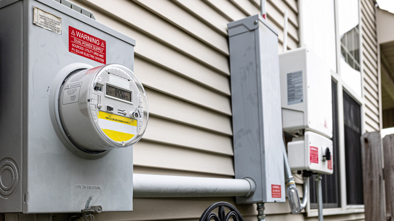 Energy meter on the exterior wall of a house