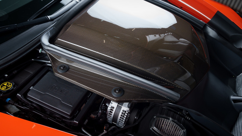 A close-up of a 2019 Corvette ZR1 LT5 6.2-liter air box.