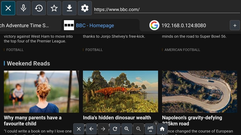 The interface of TVBro web browser for Google TV