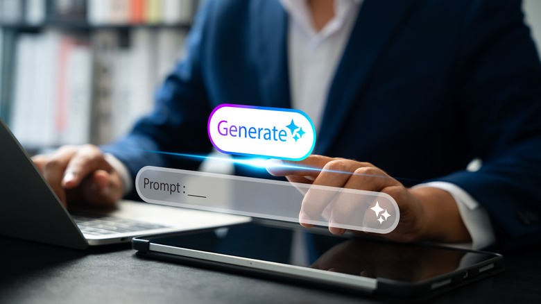 A hand pointing to a floating search bar that says "prompt:"