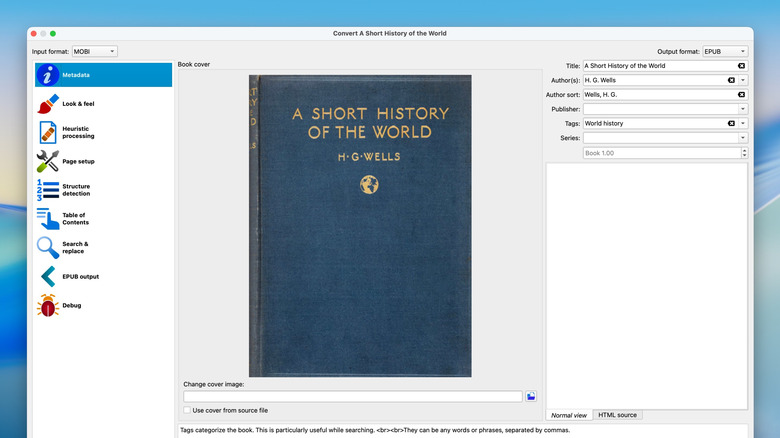 Converting a book in the Calibre app on a Mac.