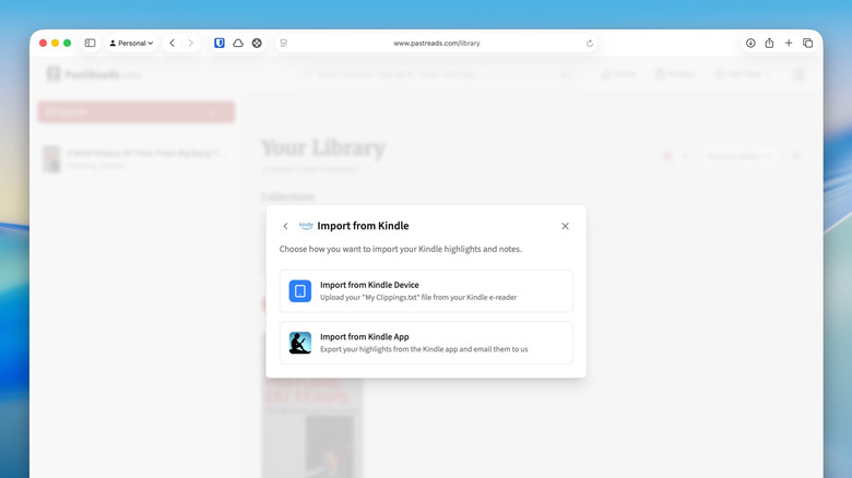 Import instructions window on the PastReads website on a Mac.