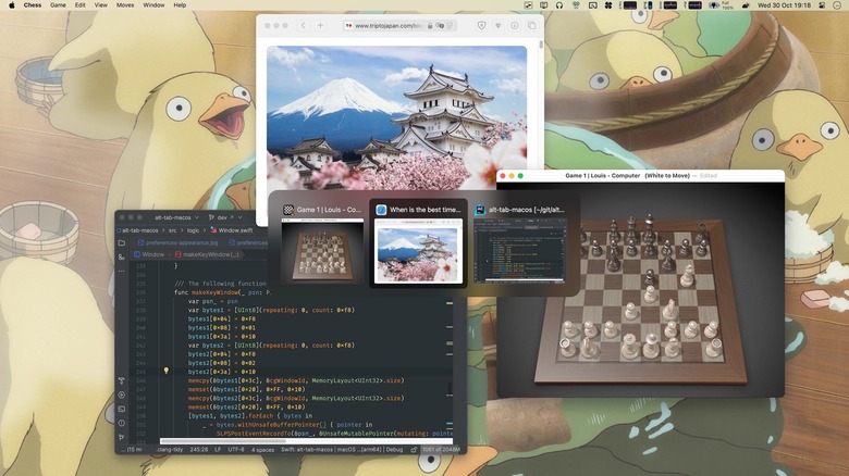 AltTab app with multiple windows open and previews of each window on macOS