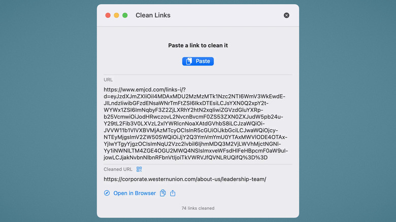 Clean links window on macOS with cleaned link