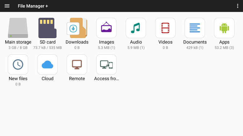 The home page of the File Manager+ application for smart TV