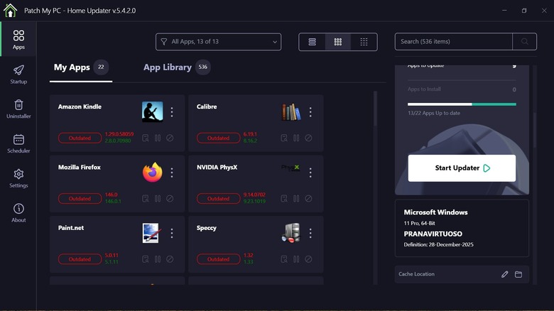 Patch My PC Home Updater app showing outdated apps