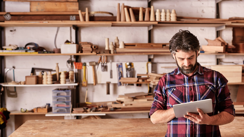 Workshop with wall shelves