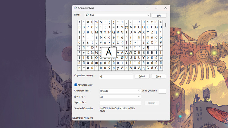 A screenshot of Microsoft's CharMap