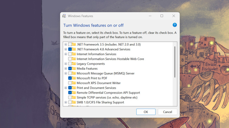 A screenshot of the Turn Windows features on or off window