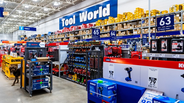 Tool world aisle inside Lowe's store