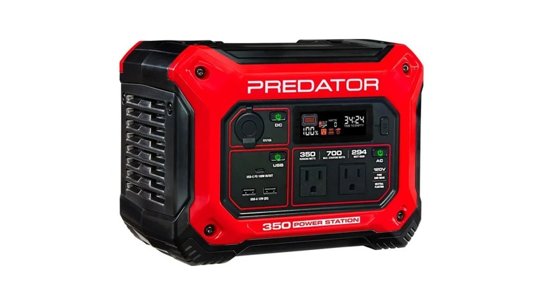 A black and red Predator 350 Watt Power Station on a white background