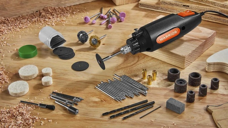 Warrior rotary tool kit in a workshop