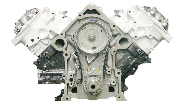 Powertrain Products 5.7 HEMI crate engine on white background, front-view