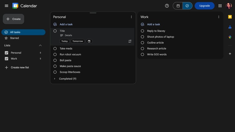task view in Google Calendar