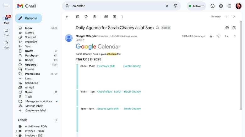 Daily agenda email via Google Calendar