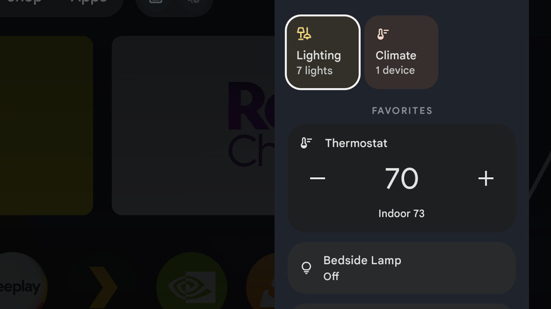 Google Home controls shown on Google TV interface