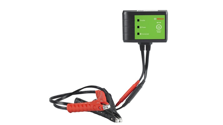 Bosch BAT 120 Battery and Starter with clamps connected to the