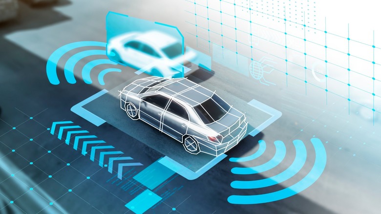 A driver safety system showing nearby cars