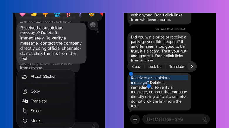 iOS 26 copy text selection in Messages
