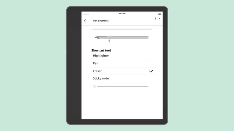 Screenshot of Kindle Scribe pen shortcuts menu